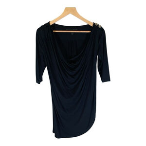 Rosie Pope Mini Dress S Small Black Gold Buttons Midi Casual Date Cocktails Chic